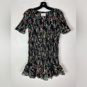 McGuire Floral Black Smock Dress Extra Small